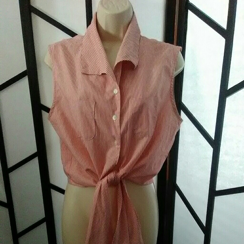 Jennifer Eden Pinstriped Cropped Tie Bottom Top